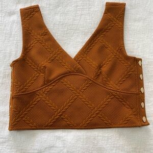 Maeve Anthropologie Women Large Pecan Button Side Sleeveless Crop Tank Top